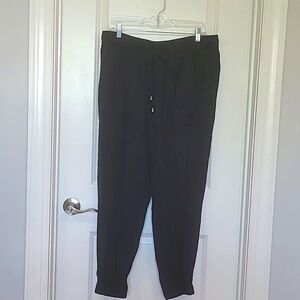 Ann Taylor Black Joggers Size L Elastic Waist with Drawstring Tie